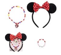 CARTOON Set d'accessoires Minnie Mouse Fille 3 pièces Collier et bracelet avec perles + serre-tête oreilles Minnie avec nœud, bijoux fille Disney idée cadeau filles 12,5 x 15 x 1 cm