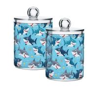 Cartoon Shark Boîte de salle de bain avec couvercle amovible Bleu | Support pour coton-tige avec couvercle amovible pour garder le contenu visible