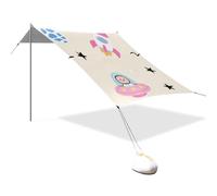 Cartoon Spaceship Rockets Aliens Tente de plage UPF50 résistante à l'eau Portable Sun Shelter avec poteaux robustes, sacs de sable et pelle pour le camping, les pique-niques, le jardin et la pêche