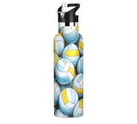 Cartoon Sports Volleyball Bouteille d'eau isotherme anti-fuite et sans BPA avec couvercle à paille - Double paroi isolée sous vide pour eau, lait, jus, école, camping, sport