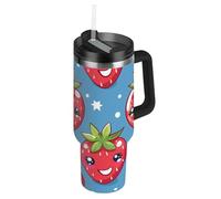 Cartoon Strawberry Sapphire Blue Bouteille d'eau réutilisable avec paille, couvercle anti-fuite et paille pour homme, pour la maison, le bureau ou la voiture, 1200 ml