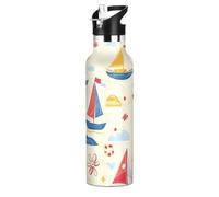 Cartoon Summer Boats Bouteille d'eau étanche et sans BPA avec poignée double paroi sous vide pour école garçons filles 591 ml