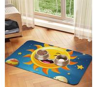 Cartoon Sun Tapis d'alimentation pour animal domestique 40 x 60 cm, tapis absorbant pour gamelle de nourriture et d'eau, tapis de nourriture pour chat en cuir synthétique, tapis imperméable à séchage