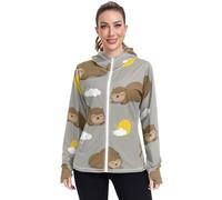 Cartoon Sundown Otter Sweat à capuche zippé léger UPF 50+ pour randonnée en plein air, Dessin animé loutre coucher de soleil, XXL