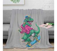 Cartoon T-Rex Crâne Thèmes Style 60x80inch(150x200cm) Couverture Flanelle Polaire - Couverture Polaire Douce Et Confortable - Les Quatre Saisons - Motif Dinosauree Skate Club - Pour Canapé Et Lit