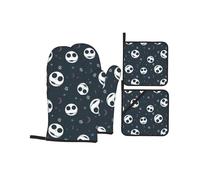 Cartoon The Nightmare Before Christmas Oven Mitts and Pot Holders (4 Pcs Set) Kitchen Set Anti Slip Grip Oven Gloves Heat Resistant and Potholders