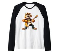 Cartoon Tiger Rock Guitariste Jouant de la Guitare électrique Manche Raglan