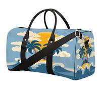 Cartoon Tropical Island Waves Sac de voyage pliable Sac de sport étanche avec bretelles
