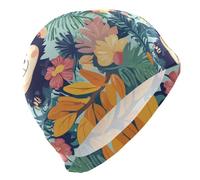 Cartoon Tropical Leaves Monkey Green Women Swim for Unisex Adultes Short Hair Waterproof Swimming for Women Hair Protection and Drag Reduction Gorro de Natacion para Hombre