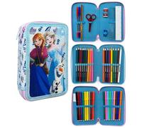 CARTOON Trousse 3 zip complet 44 pièces papeterie multi-compartiments stylos crayons couleurs marqueurs giotto pour l'école, La Reine des neiges., trousse