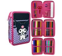 CARTOON Trousse 3 zip complet 44 pièces papeterie multi-compartiments stylos crayons couleurs marqueurs giotto pour l'école, Kuromi, trousse