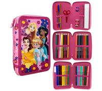 CARTOON Trousse 3 zip complet 44 pièces papeterie multi-compartiments stylos crayons couleurs marqueurs giotto pour l'école, princesses, trousse