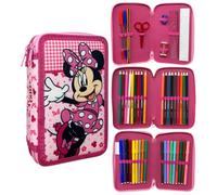 CARTOON Trousse 3 zip complet 44 pièces papeterie multi-compartiments stylos crayons couleurs marqueurs giotto pour l'école, Minnie., trousse