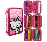 CARTOON Trousse 3 zip complet 44 pièces papeterie multi-compartiments stylos crayons couleurs marqueurs giotto pour l'école, Hello Kitty, trousse