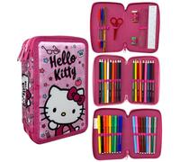 CARTOON Trousse 3 zip complet 44 pièces pour l'école multi-compartiments stylos crayons couleurs marqueurs Giotto, Hello Kitty, Moderne