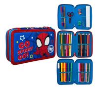 CARTOON Trousse 3 zip complet 44 pièces pour l'école multi-compartiments stylos crayons couleurs marqueurs Giotto, Spidey, 20 x 13 x 6 cm, Moderne