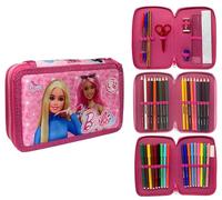 CARTOON Trousse 3 zip complet 44 pièces pour l'école multi-compartiments stylos crayons couleurs marqueurs Giotto, Barbie, Moderne