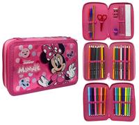 CARTOON Trousse 3 zip complet 44 pièces pour l'école multi-compartiments stylos crayons couleurs marqueurs Giotto, Minnie., 20 x 13 x 6 cm, Moderne