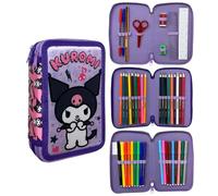 CARTOON Trousse 3 zip complet 44 pièces pour l'école multi-compartiments stylos crayons couleurs marqueurs Giotto, Kuromi, Moderne