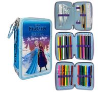 CARTOON Trousse 3 zip pour l'école complète 44 pièces de papeterie stylo Papermate marqueurs Giotto accessoire pour enfants et adolescents, La Reine des neiges., trousse