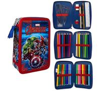 CARTOON Trousse 3 zip pour l'école complète 44 pièces de papeterie stylo Papermate marqueurs Giotto accessoire pour enfants et adolescents, Avengers, trousse