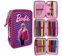 CARTOON Trousse 3 zip pour l'école complète 44 pièces de papeterie stylo Papermate marqueurs Giotto accessoire pour enfants et adolescents, Barbie, trousse
