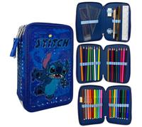 CARTOON Trousse 3 zip pour l'école complète 44 pièces de papeterie stylo Papermate marqueurs Giotto accessoire pour enfants et adolescents, Stitch, trousse