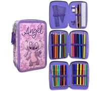 CARTOON Trousse 3 zip pour l'école complète 44 pièces de papeterie stylo Papermate marqueurs Giotto accessoire pour enfants et adolescents, Angel, Casual