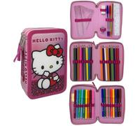CARTOON Trousse à 3 fermetures éclair avec crayons et feutres Giotto, Hello Kitty, 20 x 13 x 6 Cm, Pot à crayons