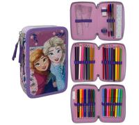 CARTOON Trousse à 3 fermetures éclair avec crayons et feutres Giotto, La Reine des neiges., 20 x 13 x 6 Cm, Pot à crayons