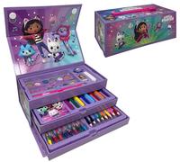 CARTOON Trousse avec des couleurs Gabby's Dollhouse pour enfants, ensemble de 52 pièces de couleurs et de papeterie, boîte avec tiroirs, kit de dessin et de peinture