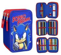 CARTOON Trousse multi-compartiments 3 fermetures éclair pour l'école complète stylos crayons couleurs feutres, Sonic (1), trousse