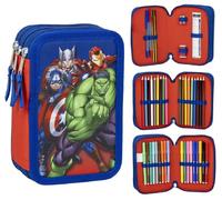 CARTOON Trousse multi-compartiments 3 fermetures éclair pour l'école complète stylos crayons couleurs feutres, Avengers(1), trousse