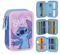 CARTOON Trousse multi-compartiments 3 fermetures éclair pour l'école complète stylos crayons couleurs feutres, Stitch, Multicompartiments