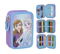 CARTOON Trousse multi-compartiments 3 fermetures éclair pour l'école complète stylos crayons couleurs feutres, Frozen (1), Compact et coloré avec personnages de la Reine des Neig