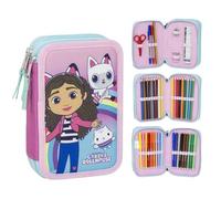 CARTOON Trousse multi-compartiments 3 fermetures éclair pour l'école complète stylos crayons couleurs feutres, Gabby's Dollhouse, Trousse multi-compartiments