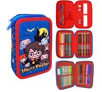 CARTOON Trousse scolaire 3 Zip, multi-compartiments, complet 44 pièces, couleurs Giotto, 20 x 13 x 6 cm, bleu, Harry Potter
