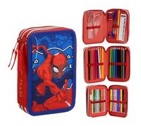 CARTOON Trousse scolaire 3 zip triple multicompartiment complet 44 pièces couleurs giotto papeterie pour enfants, Spiderman, 19.5 x 6.5 x 19.5 cm, trousse
