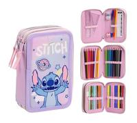 CARTOON Trousse scolaire 3 zip triple multicompartiment complet 44 pièces couleurs giotto papeterie pour enfants, Stitch, trousse