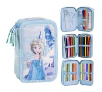 CARTOON Trousse scolaire 3 zip triple multicompartiment complet 44 pièces couleurs giotto papeterie pour enfants, La Reine des neiges., trousse