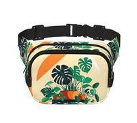 Cartoon Turtle Back Bamboo Printed Fashion Crossbody Bag Hiking Waist Bag, Square Double Layer Travel and Fitness Shoulder Bag