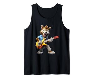 Cartoon Wolf Rock Guitariste Jouant de la Musique de Guitare électrique Débardeur