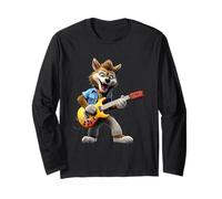 Cartoon Wolf Rock Guitariste Jouant de la Musique de Guitare électrique Manche Longue