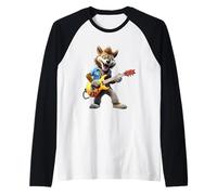 Cartoon Wolf Rock Guitariste Jouant de la Musique de Guitare électrique Manche Raglan