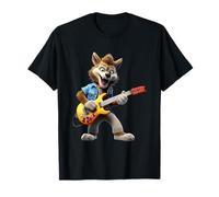 Cartoon Wolf Rock Guitariste Jouant de la Musique de Guitare électrique T-Shirt