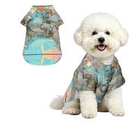 Cartoon World Map S Pet Chemise hawaïenne pour petits chiens - Tenue d'été mignonne pour la plage - Vêtement doux et respirant avec boutons