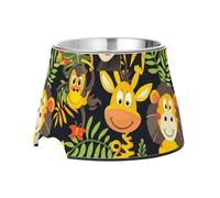 Cartoon Zoo Gamelle surélevée en acier inoxydable pour animaux de compagnie girafe, singe, zèbres