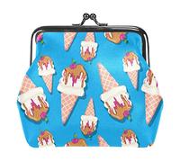 Cartoons Ice Cream Pattern Blue Porte-Monnaie Vintage Pouch Buckle Clutch Bag Kiss-Lock Change Purse Fermoir Fermeture Portefeuilles pour Femme Fille