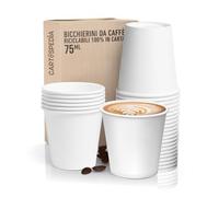 CARTOSPEDÌA - 1000 verres à café papier, 75 ml, verres à café jetables biodégradables pour espresso, accessoires de café indispensables, expresso Cup Made in Italy 100%, Total White