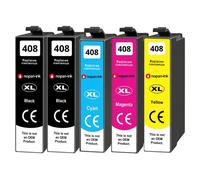 Cartouche 408XL compatible pour Epson WF-C4310DW WF-C4810DTWF Noirs et Couleurs avec puce Pack 5